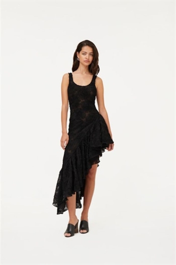 Rotate, Flower Mesh Ruffle Dress, Black